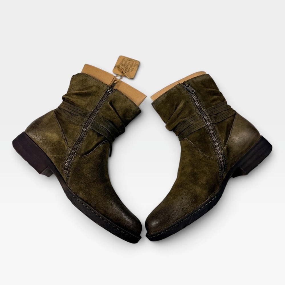 Born Cross Ankle Bootie Women 11 Green Herb Distressed Suede Tassel New - Picture 7 of 14